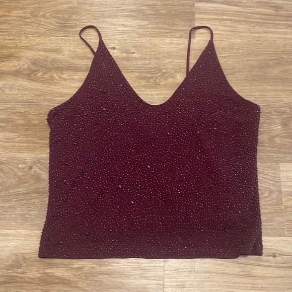 Ann Taylor Tops - Ann Taylor Deep Burgundy Fully Beaded Tank Top